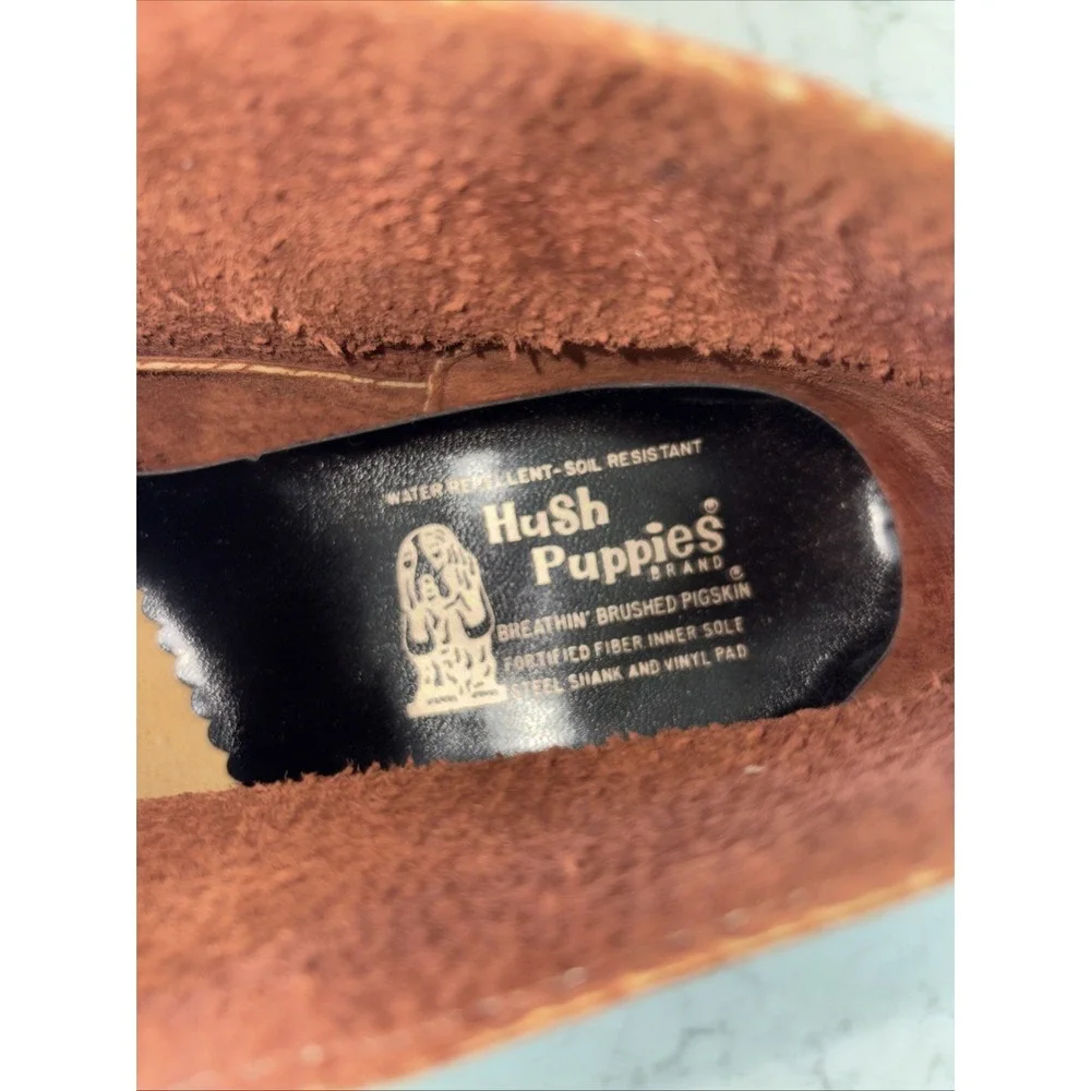 Vtg Hush Puppies Brushed Pigskin Brown Orange Boots Mens 9.5 M USA Steel Shank